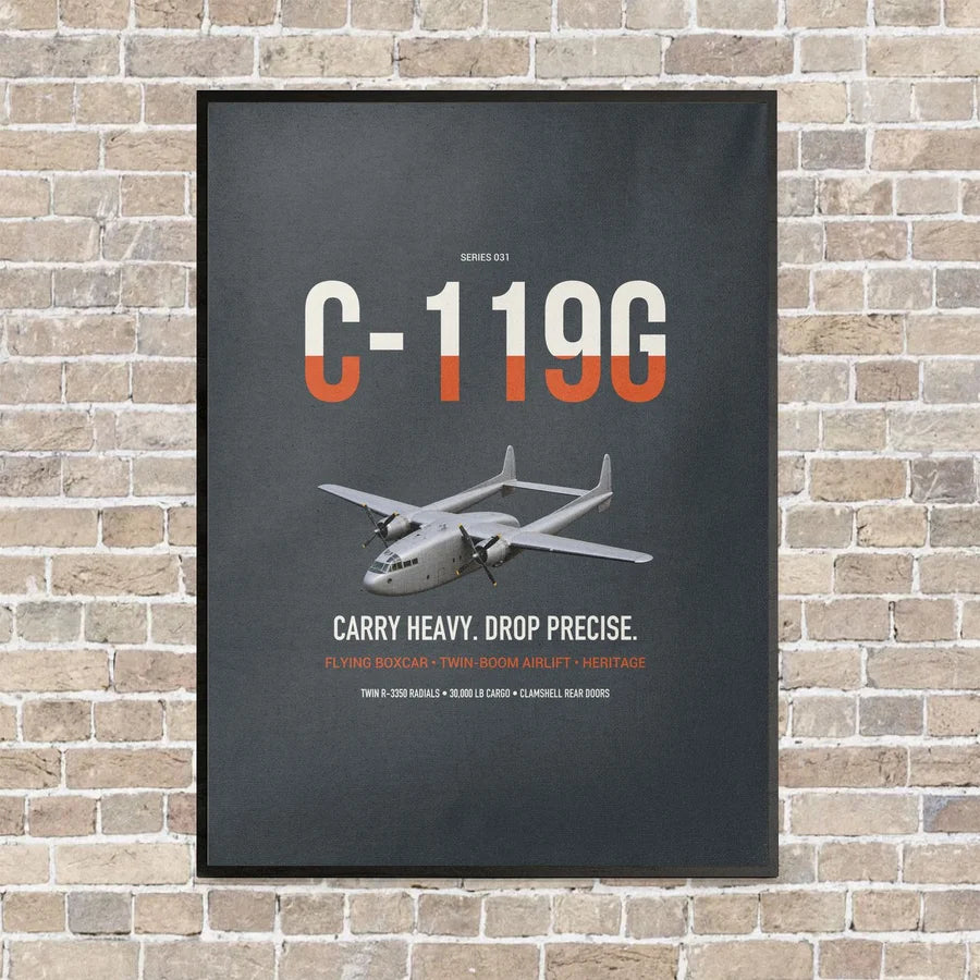C-119G Flying Boxcar vertical canvas print - framed - gray background