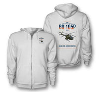 Thumbnail for MBB BO 105P PAH-1 design on white premium zipped hoodie, double-side print