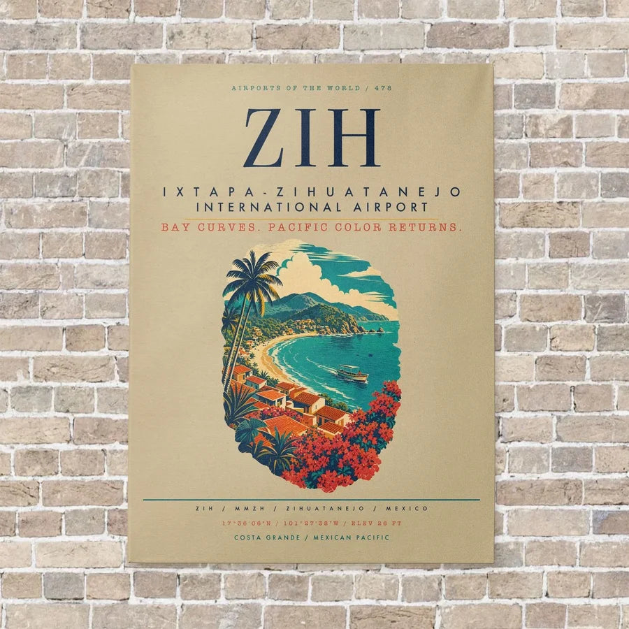 Ixtapa-Zihuatanejo International Airport ZIH vertical canvas print - no frame - beige background
