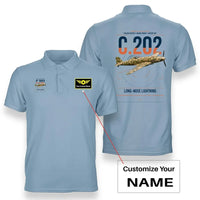 Thumbnail for Macchi C.202 Folgore design on light blue+name double-side polo t-shirt, double-side print