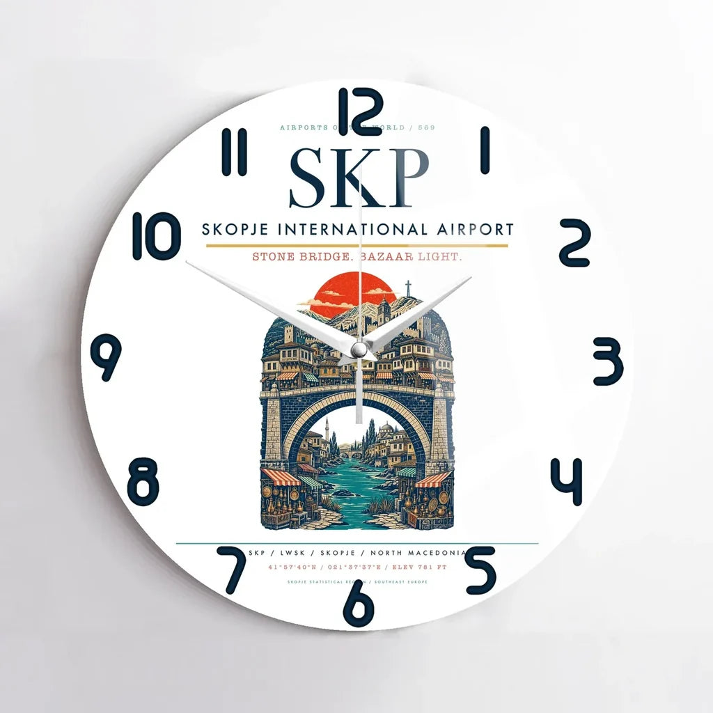 Skopje International Airport SKP Wall-Clock No-Frame - White
