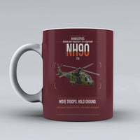 Thumbnail for NHIndustries NH90 TTH design on dark red ceramic mug, double-side print