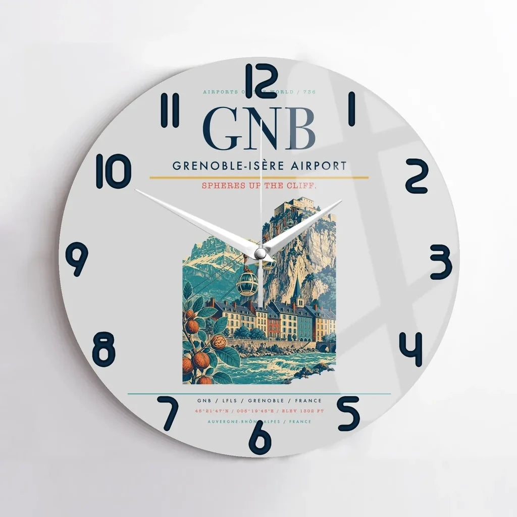 Grenoble-Isère Airport (GNB) design on light gray no frame wall clock