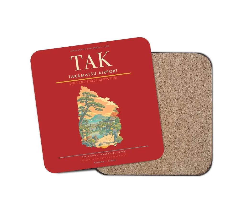 Takamatsu Airport (TAK) design on red 1 piece coaster