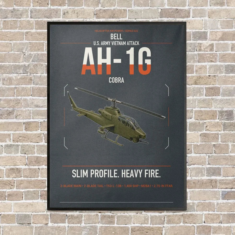 Bell AH-1G Cobra vertical canvas print - framed - gray background
