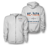 Thumbnail for Boeing KC-767A design on white premium zipped hoodie, double-side print