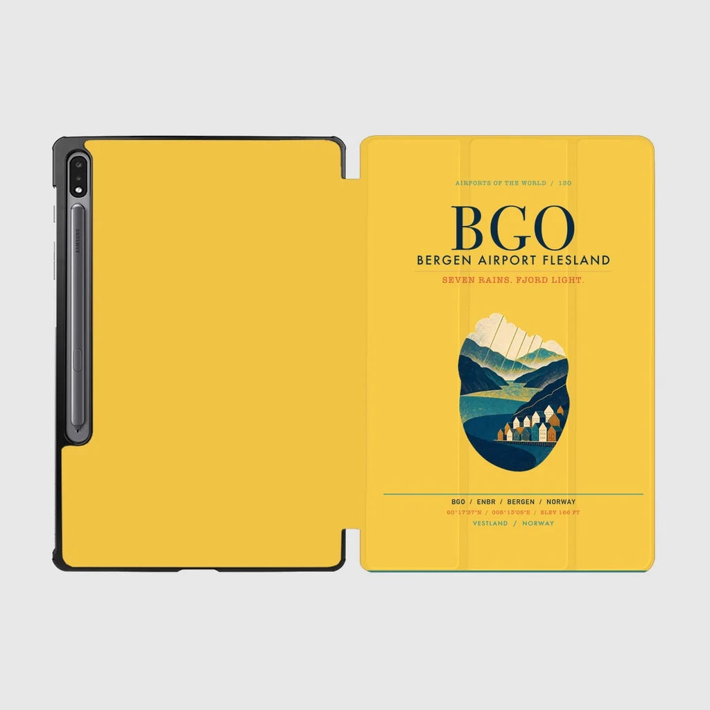 Bergen Airport Flesland (BGO) design on yellow samsung tablet tablet case