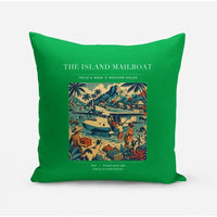 Thumbnail for VINTAGE G4065 - The Island Mailboat - Designed Pillows design on green