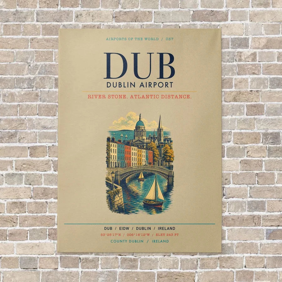 Dublin Airport DUB vertical canvas print - no frame - beige background