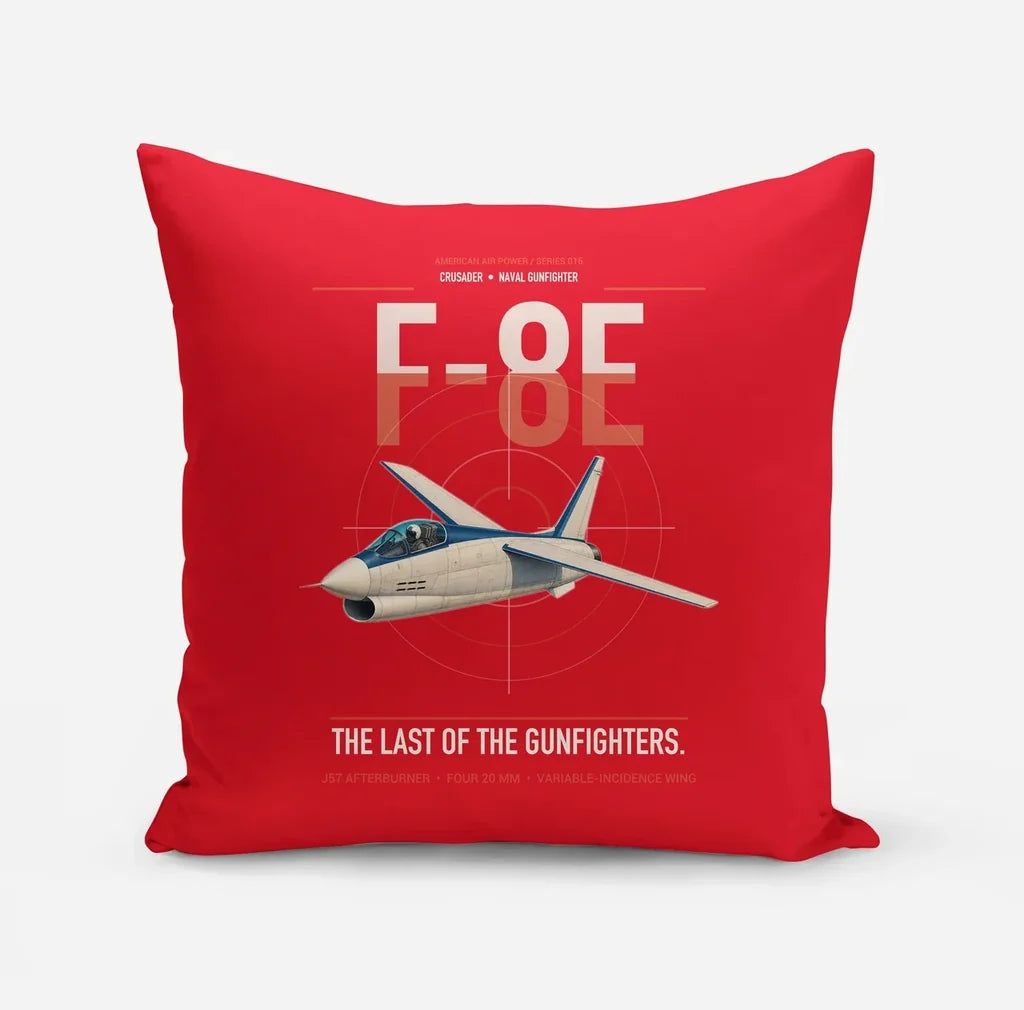 F-8E Crusader design on red pillow