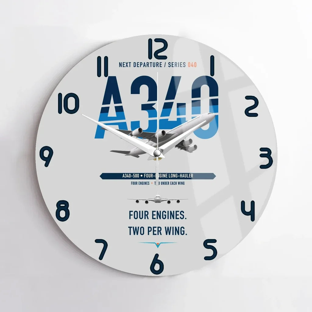 Airbus A340-500 design on light gray no frame wall clock
