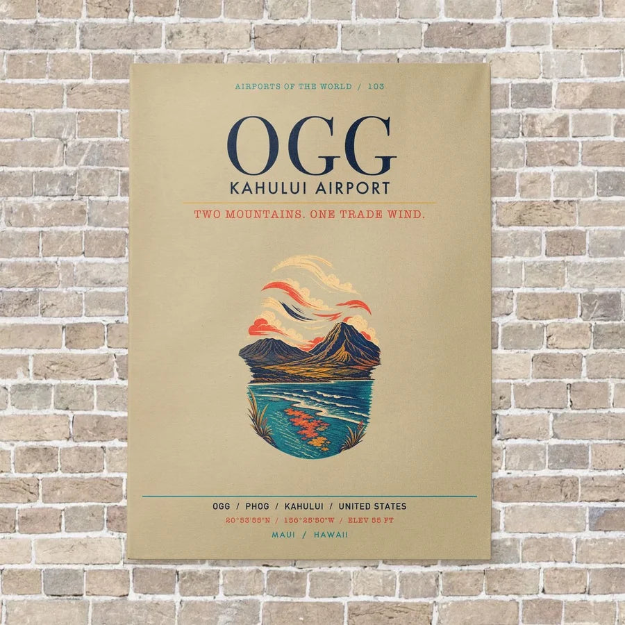 Kahului Airport OGG vertical canvas print - no frame - beige background