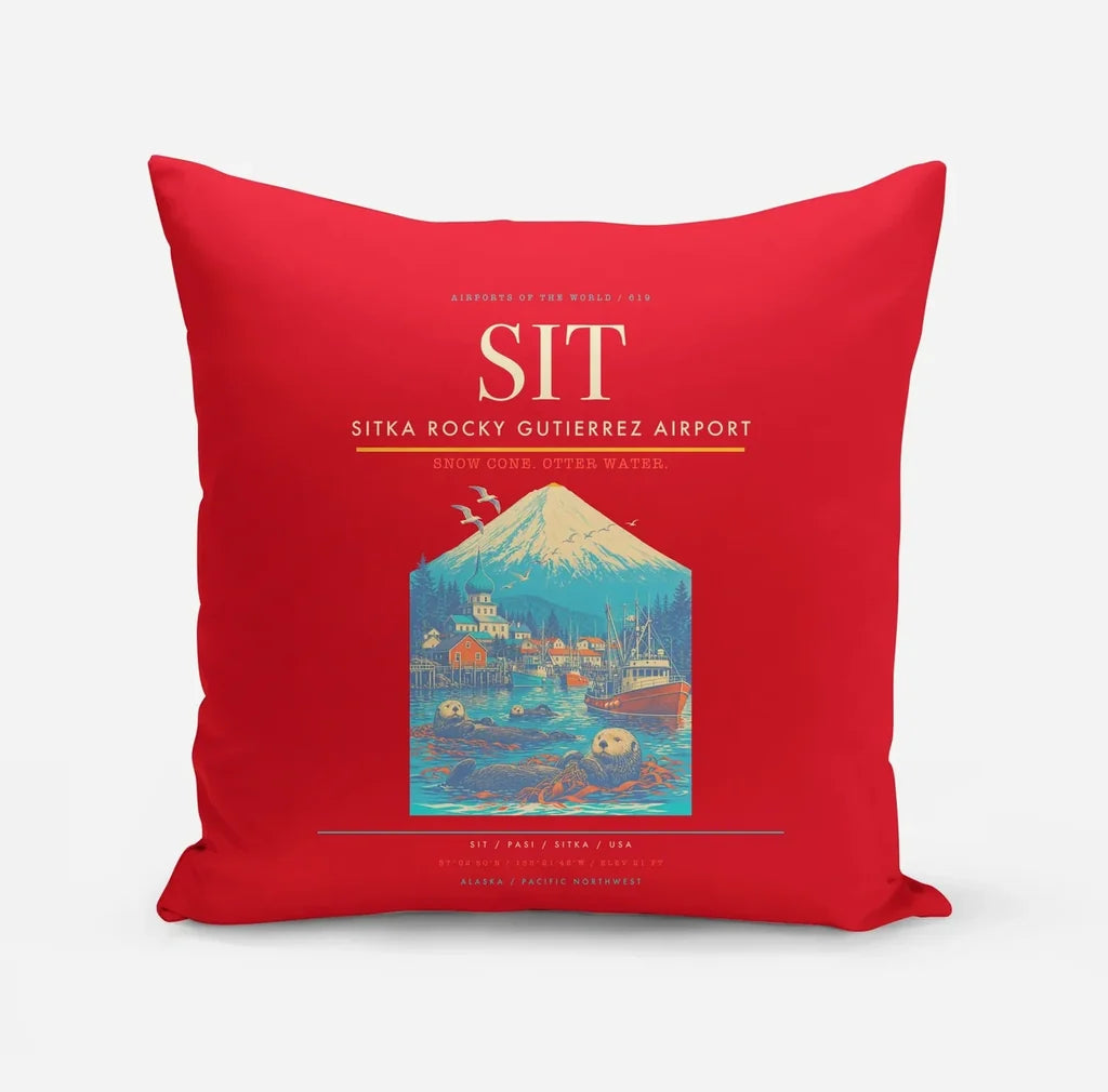 Sitka Rocky Gutierrez Airport (SIT) design on red pillow