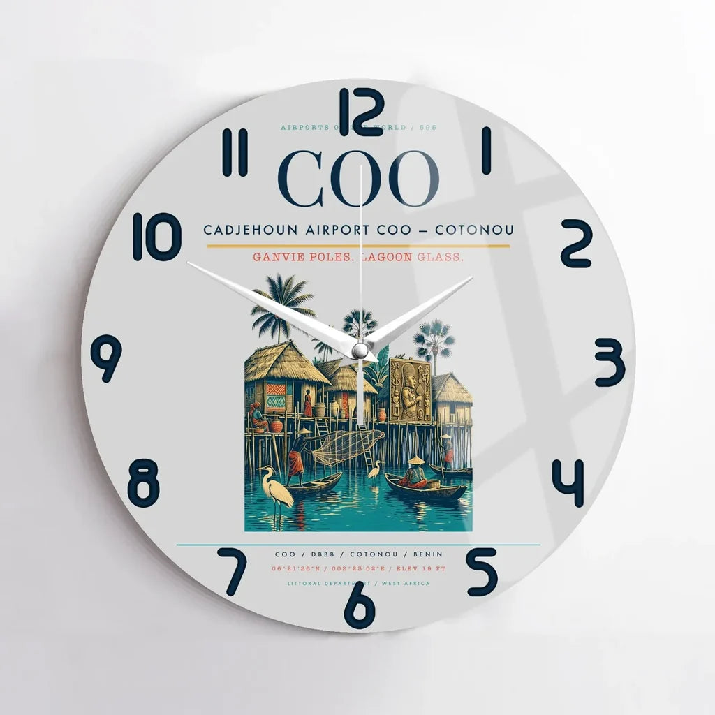 Cadjehoun Airport (COO) design on light gray no frame wall clock