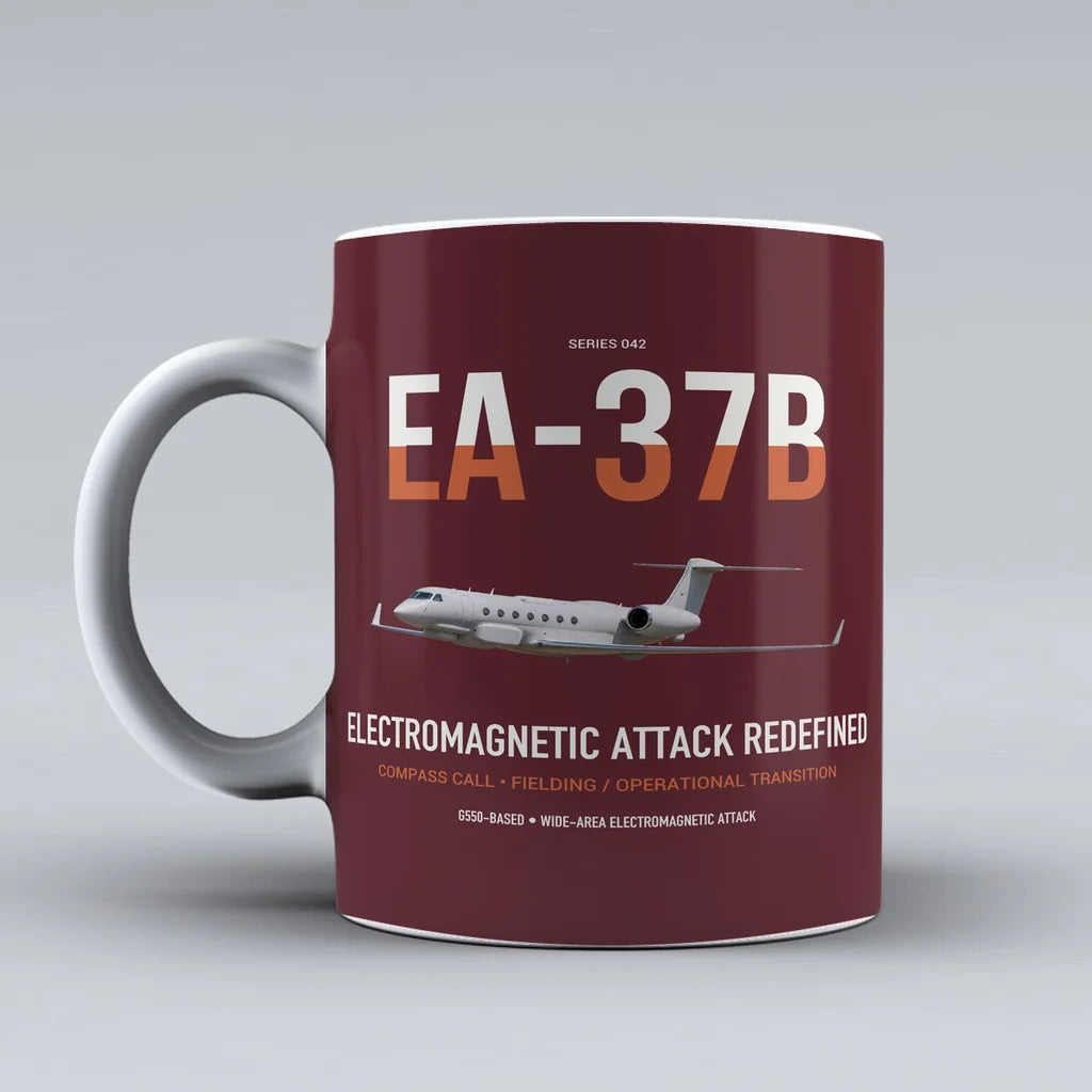EA-37B Compass Call design on dark red ceramic mug, double-side print