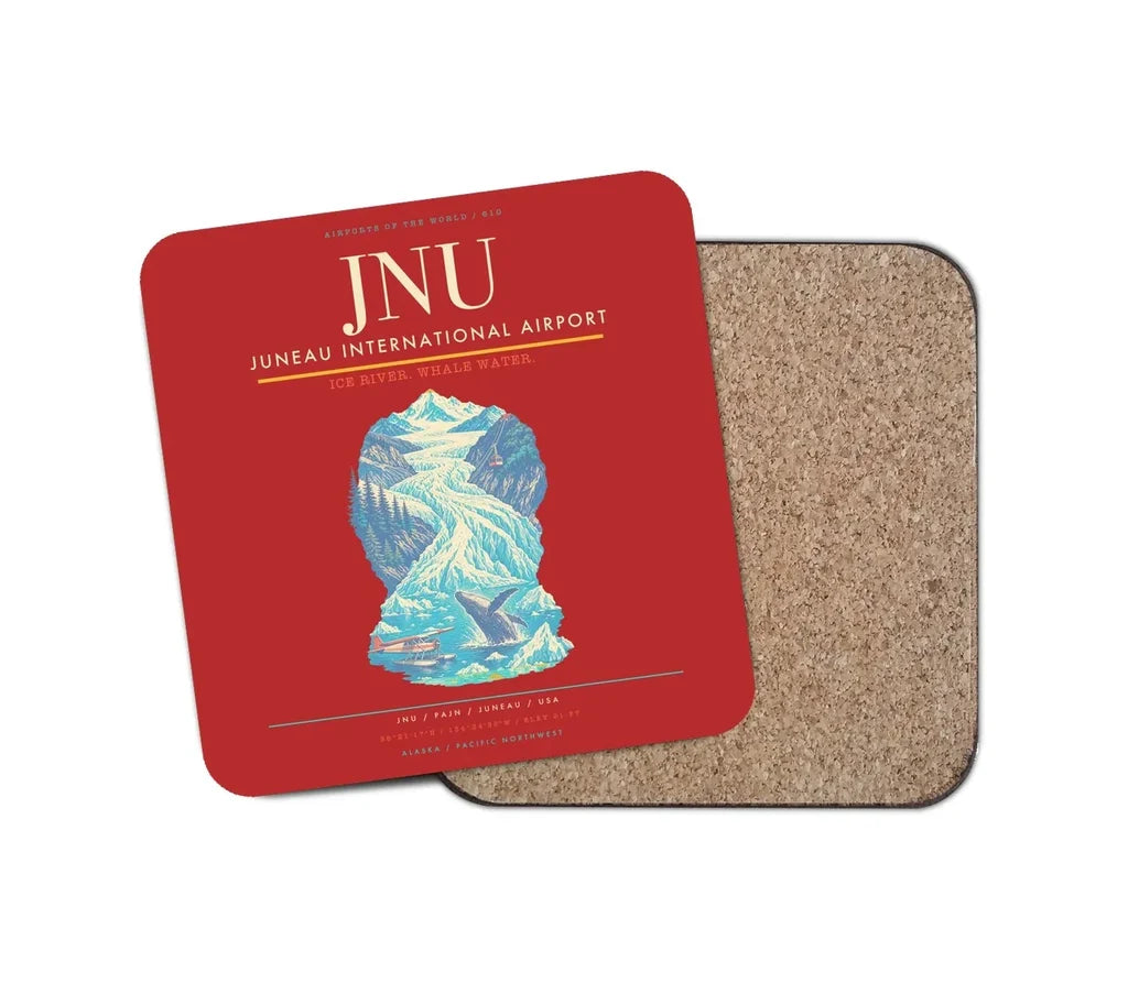 Juneau International Airport (JNU) design on red 1 piece coaster