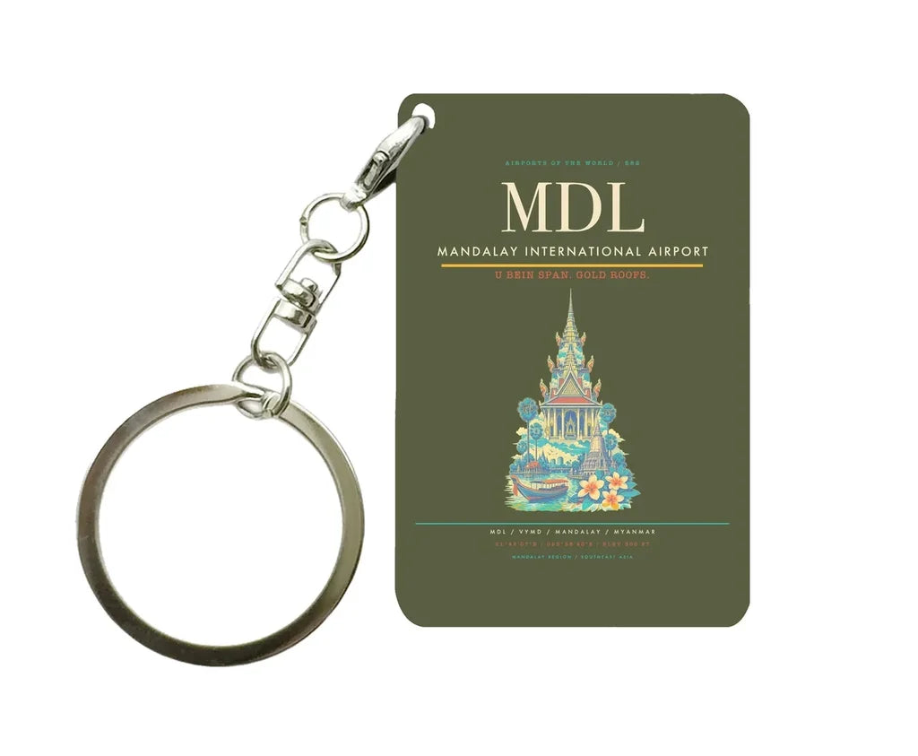 Mandalay International Airport MDL Key Chain design on green army key chain