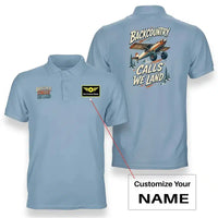 Thumbnail for SIGNAL 569 - Backcountry Calls We Land - Double-Side Polo design on light blue double side polo with custom name badge