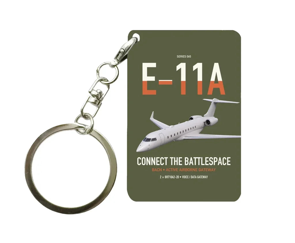 E-11A BACN design on green army designed key chain, double-side print