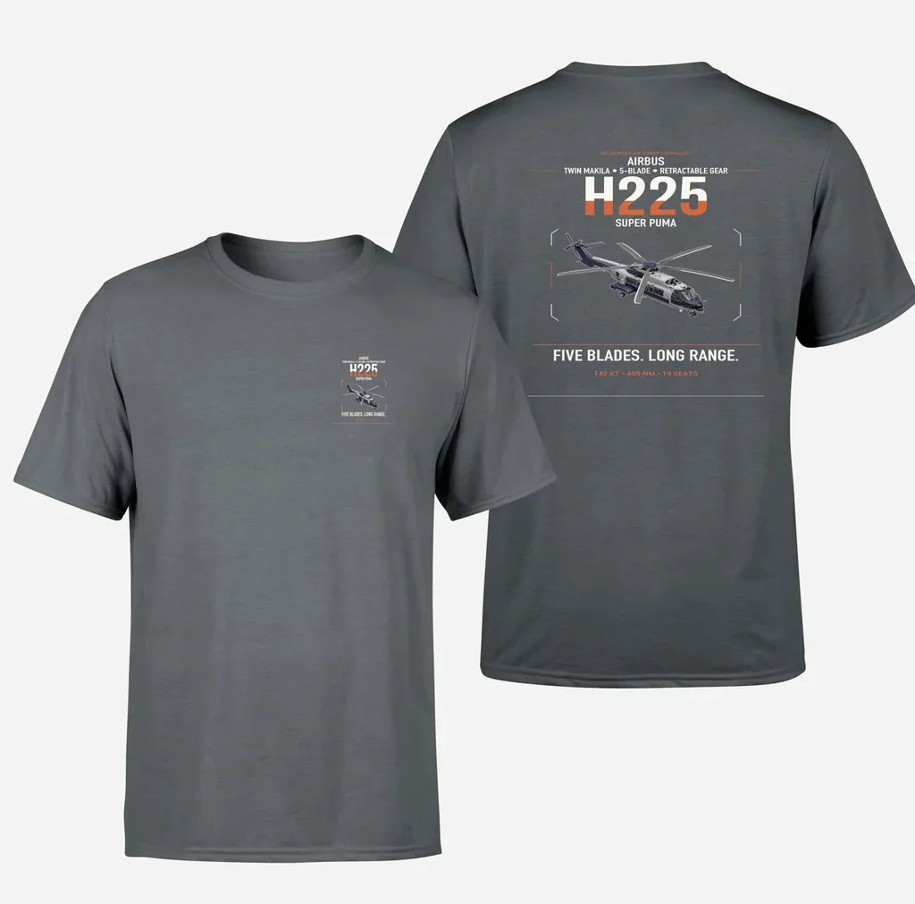 Airbus H225 design on gray t-shirt, double-side print