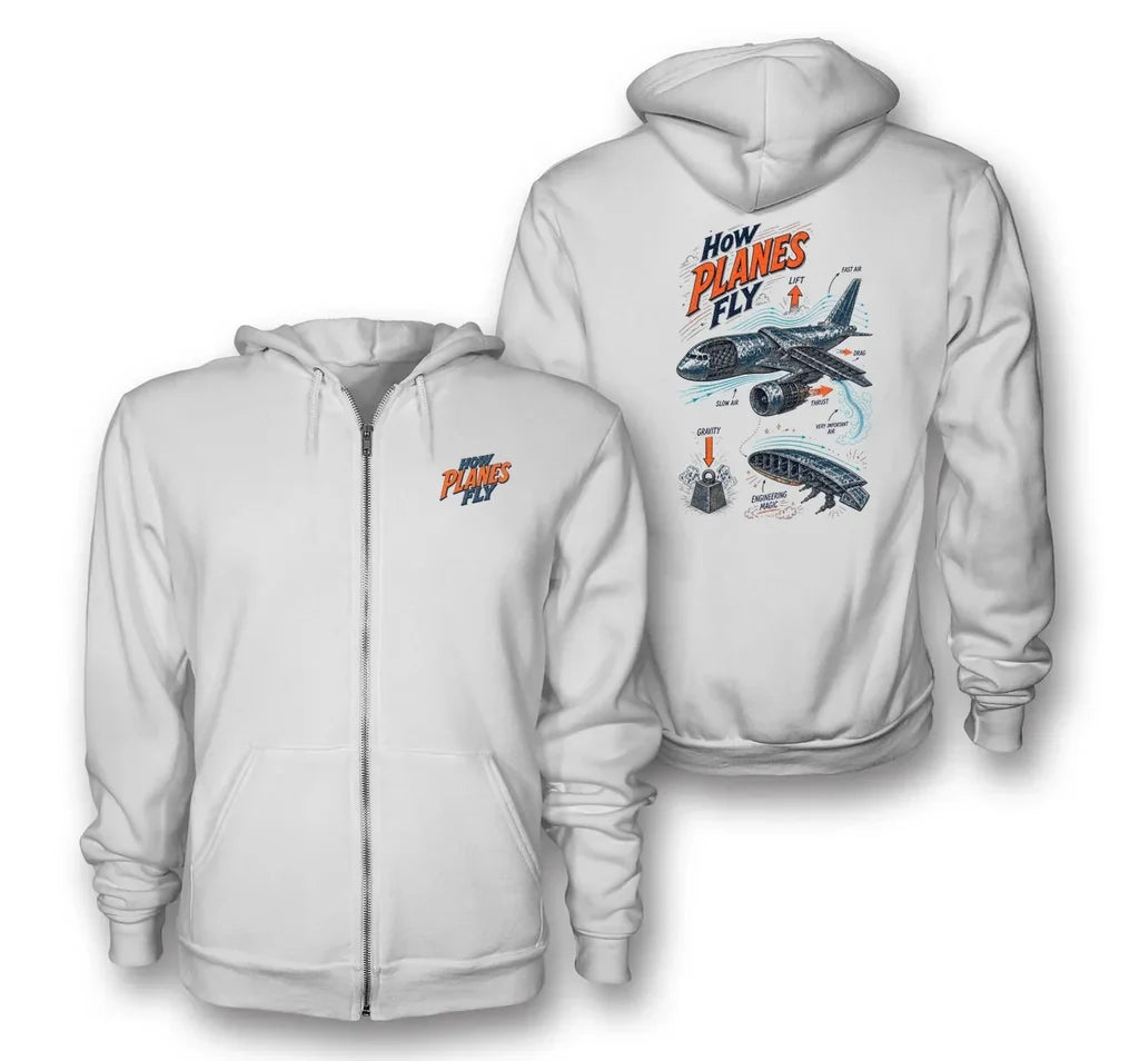 SIGNAL 616 - How Planes Fly V2 - Zipped Hoodie design on white zipped hoodie