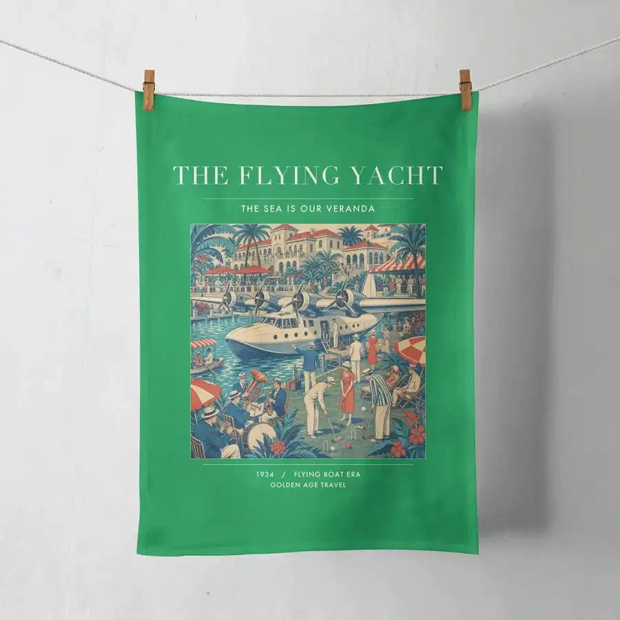 VINTAGE G4075 - The Flying Yacht - Designed Towels design on green