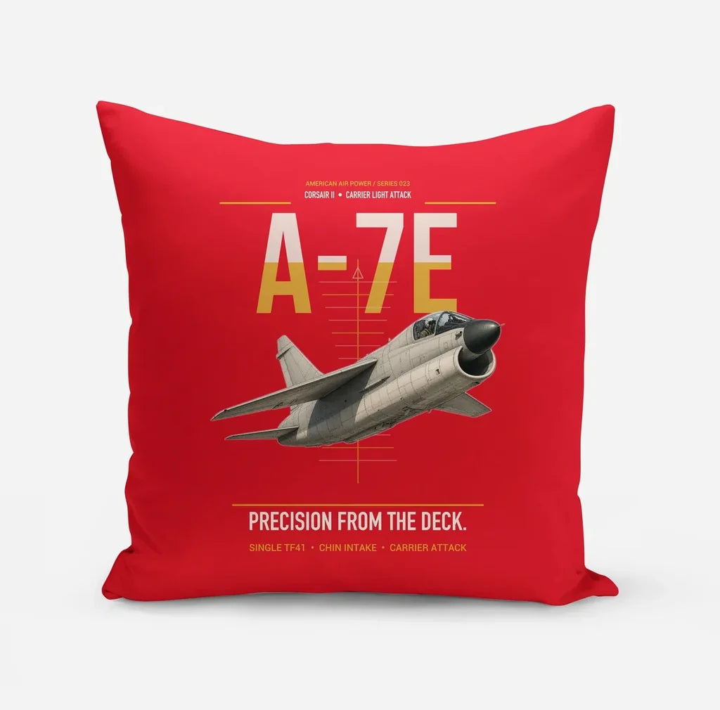 A-7E Corsair II design on red pillow