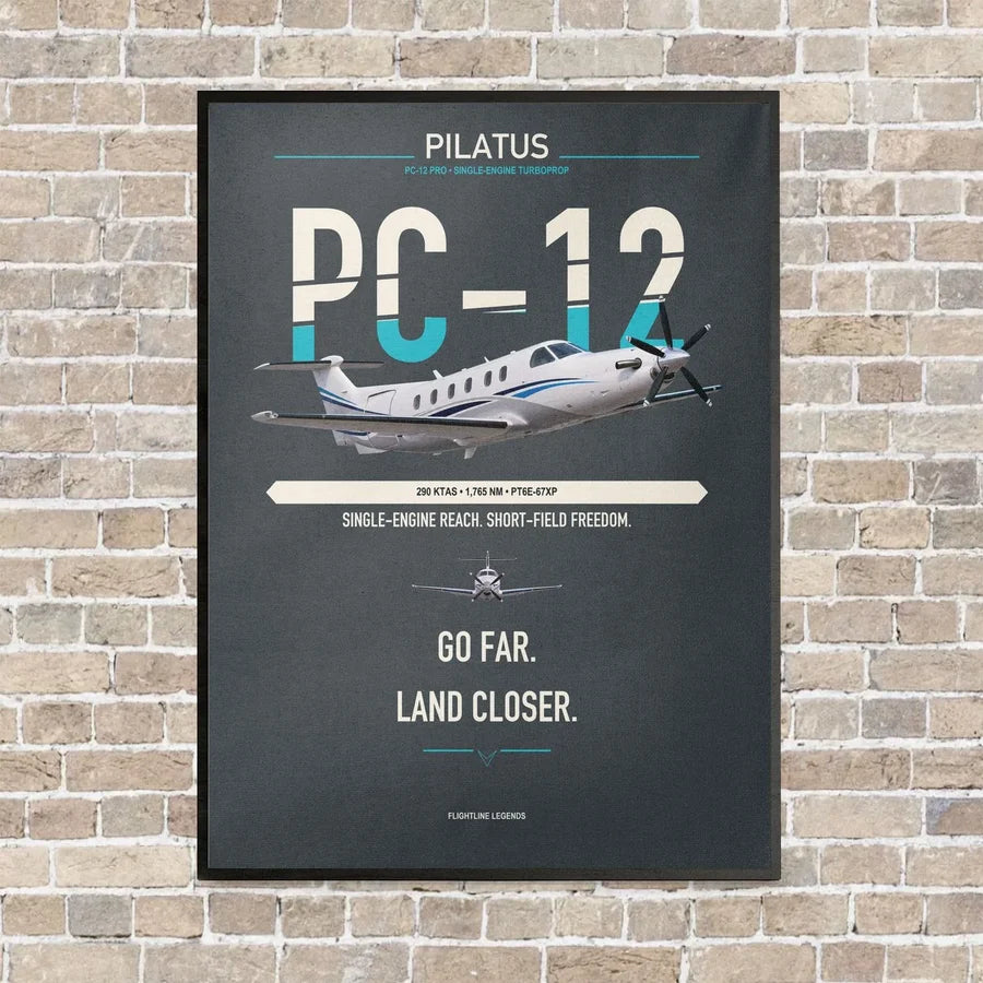 Pilatus PC-12 PRO vertical canvas print - framed - gray background