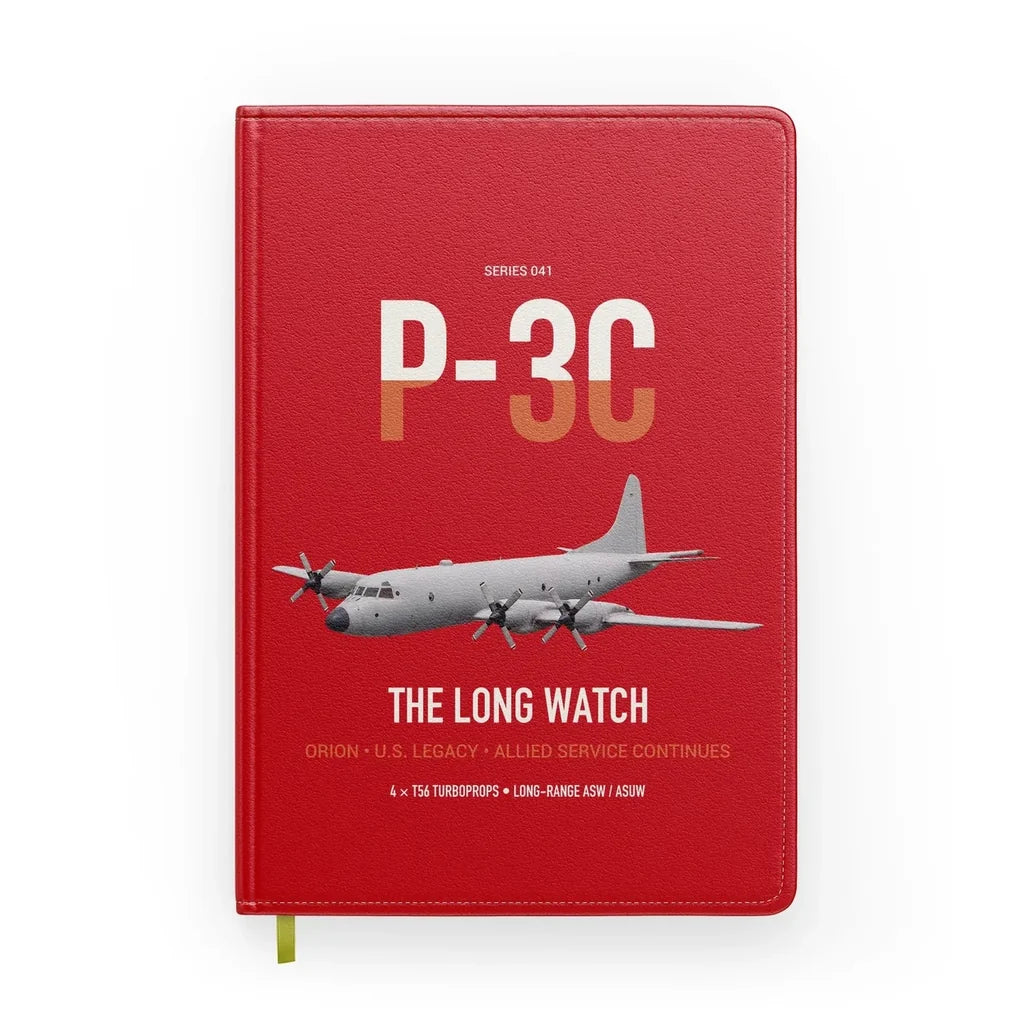 P-3C Orion design on red notebook
