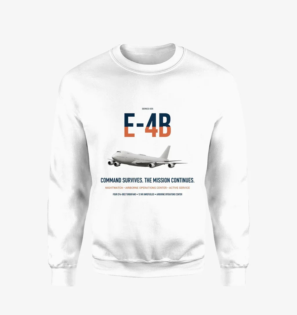 E-4B Nightwatch design on white sweatshirt