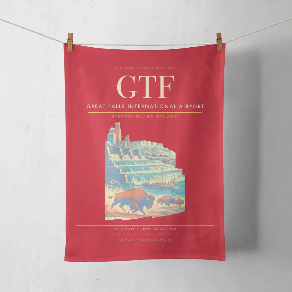 Great Falls International Airport (GTF) design on red towel
