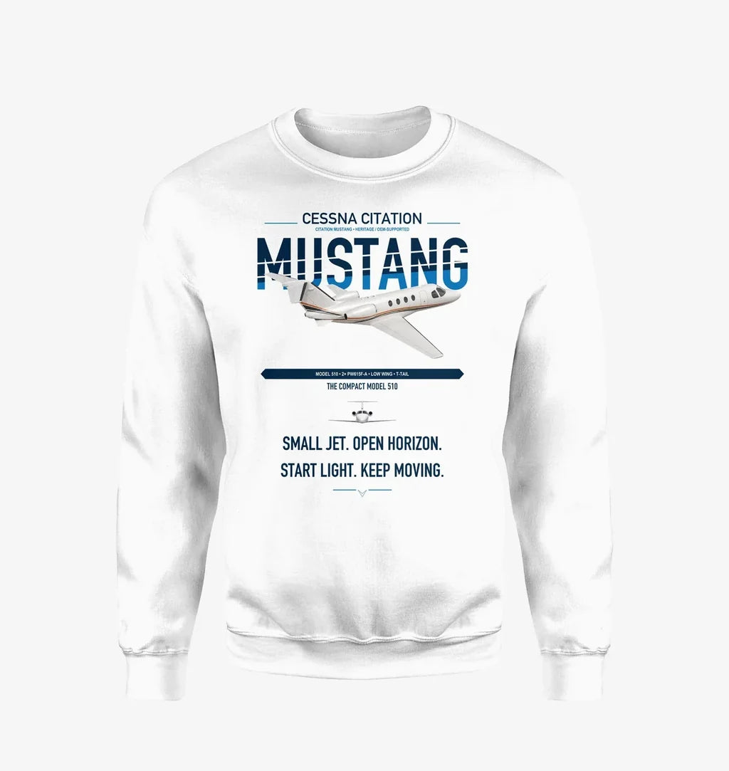 Cessna Citation Mustang design on white sweatshirt