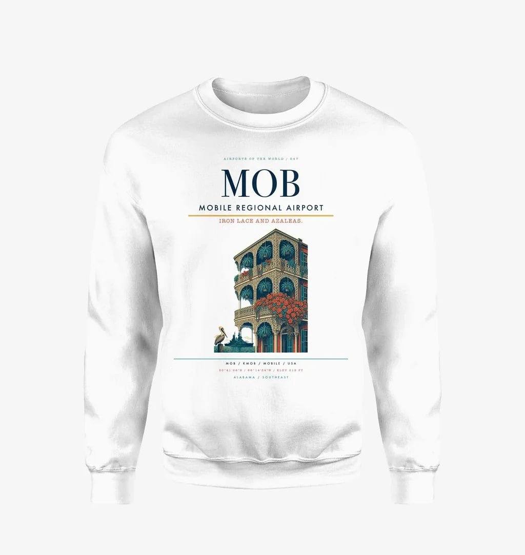 Mobile Regional Airport (MOB) design on white sweatshirt