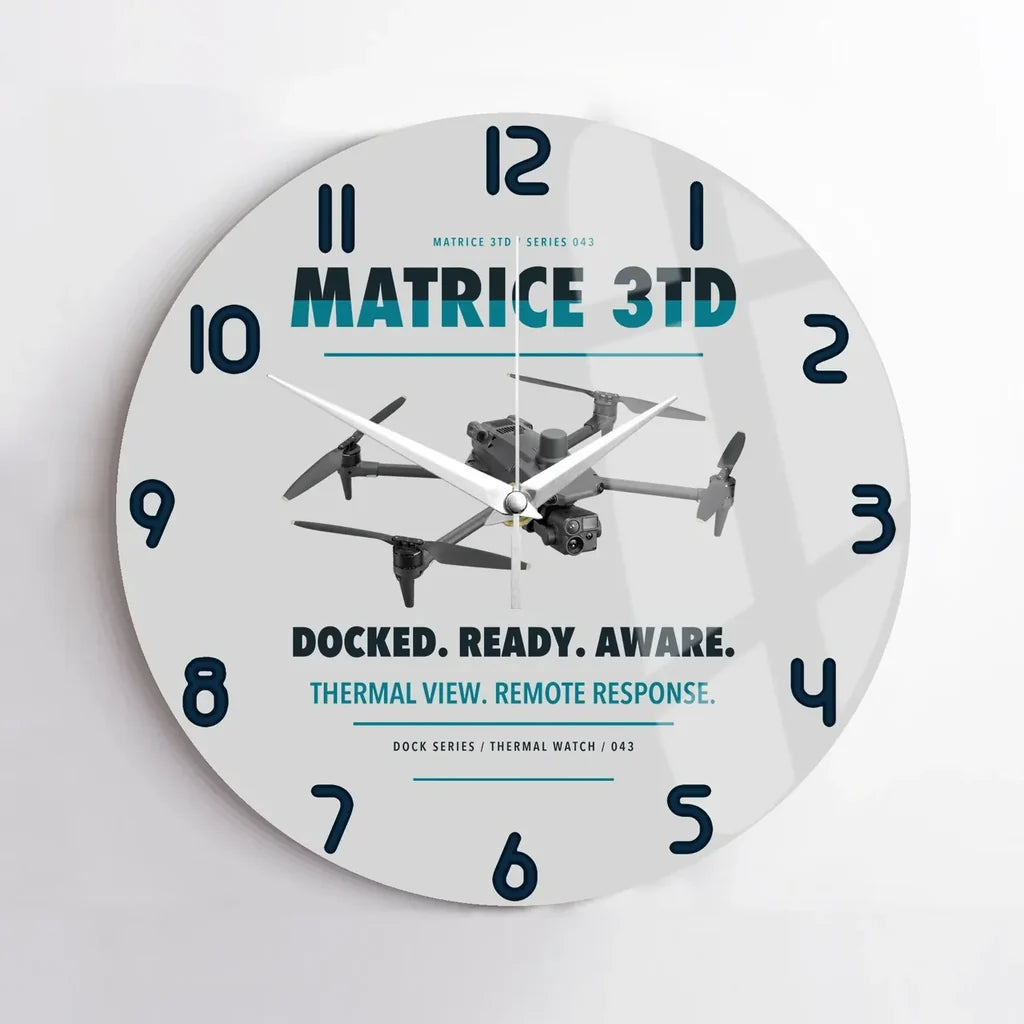 DJI Matrice 3TD design on light gray no frame wall clock