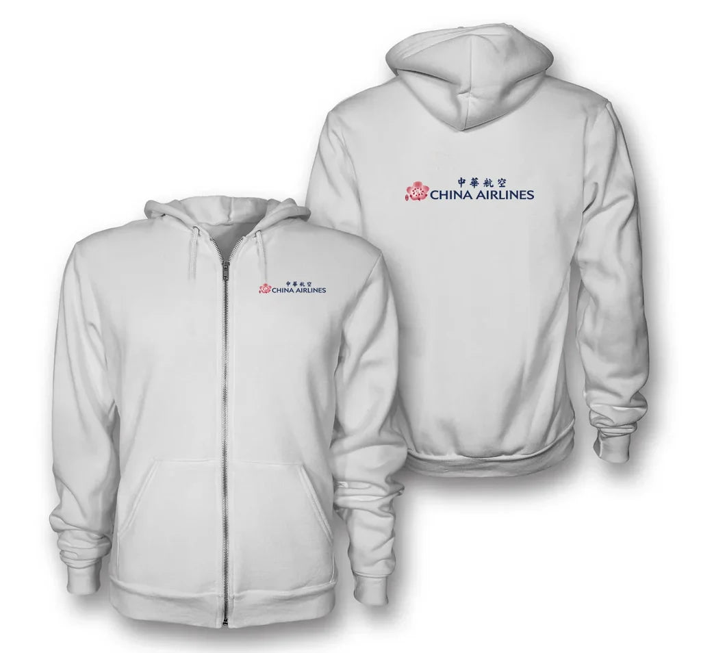 China Airlines logo on white zipped hoodie