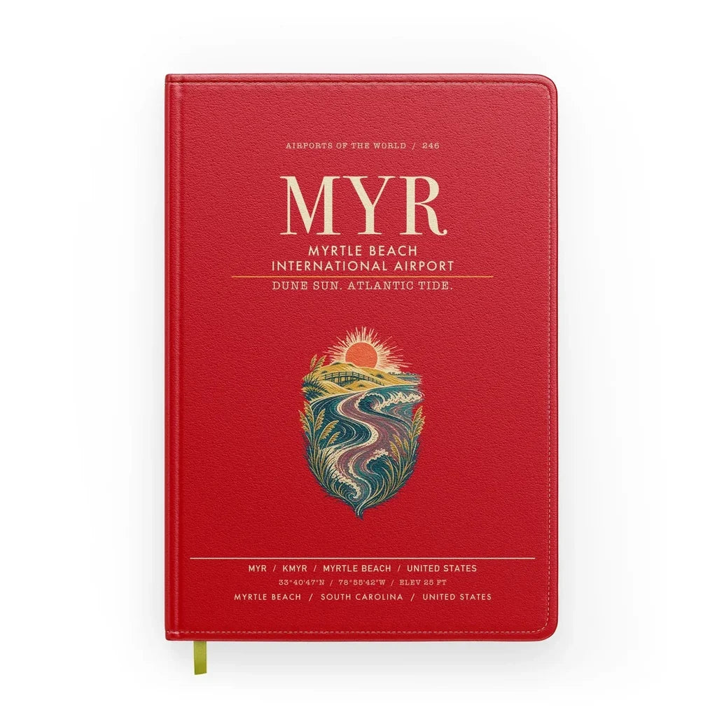 Myrtle Beach International Airport (MYR) design on red notebook
