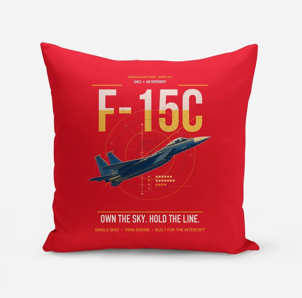 F-15C Eagle design on red pillow