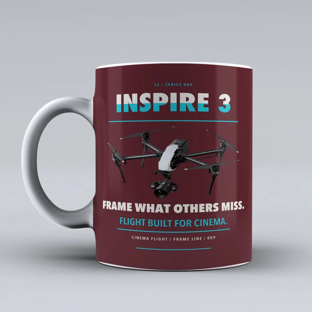 Inspire 3 Mug design on dark red dji