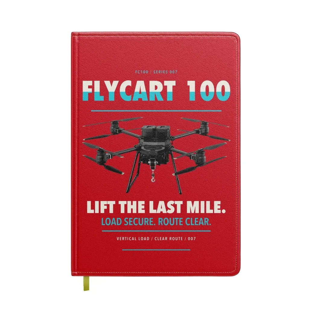 DJI FlyCart 100 design on red notebook