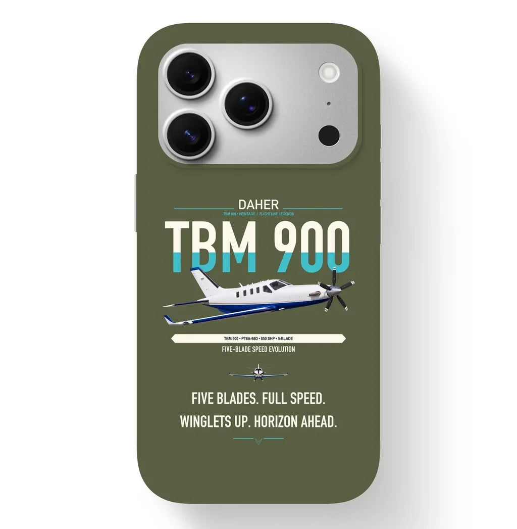 Daher TBM 900 design on green army magsafe iphone case, for iPhone 17 Pro