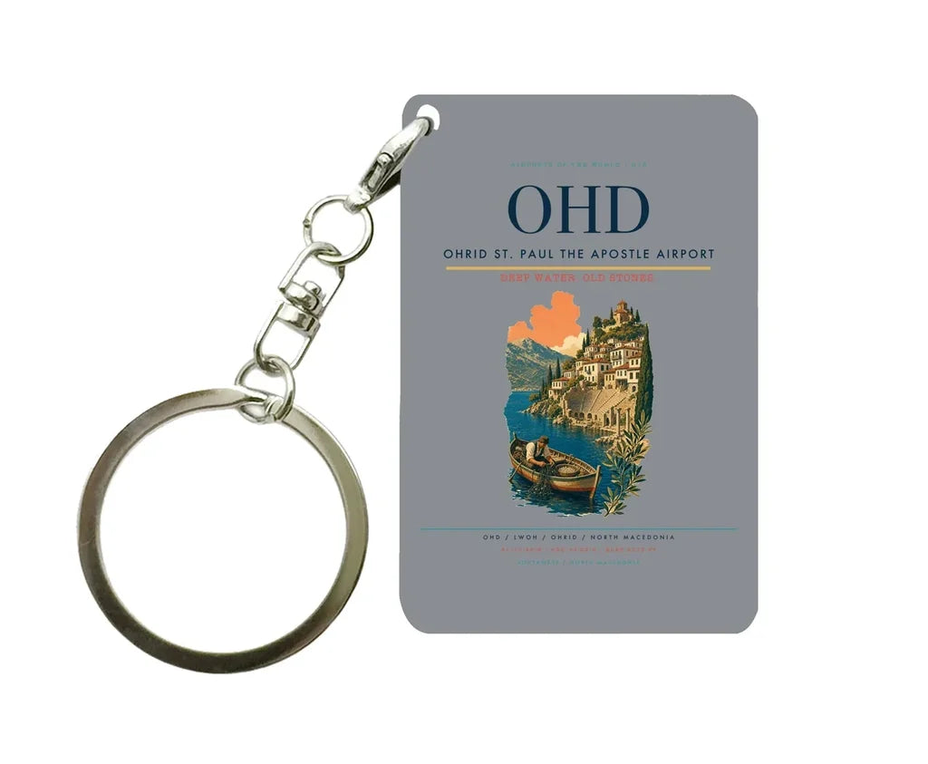 Ohrid St. Paul the Apostle Airport (OHD) design on gray key chain