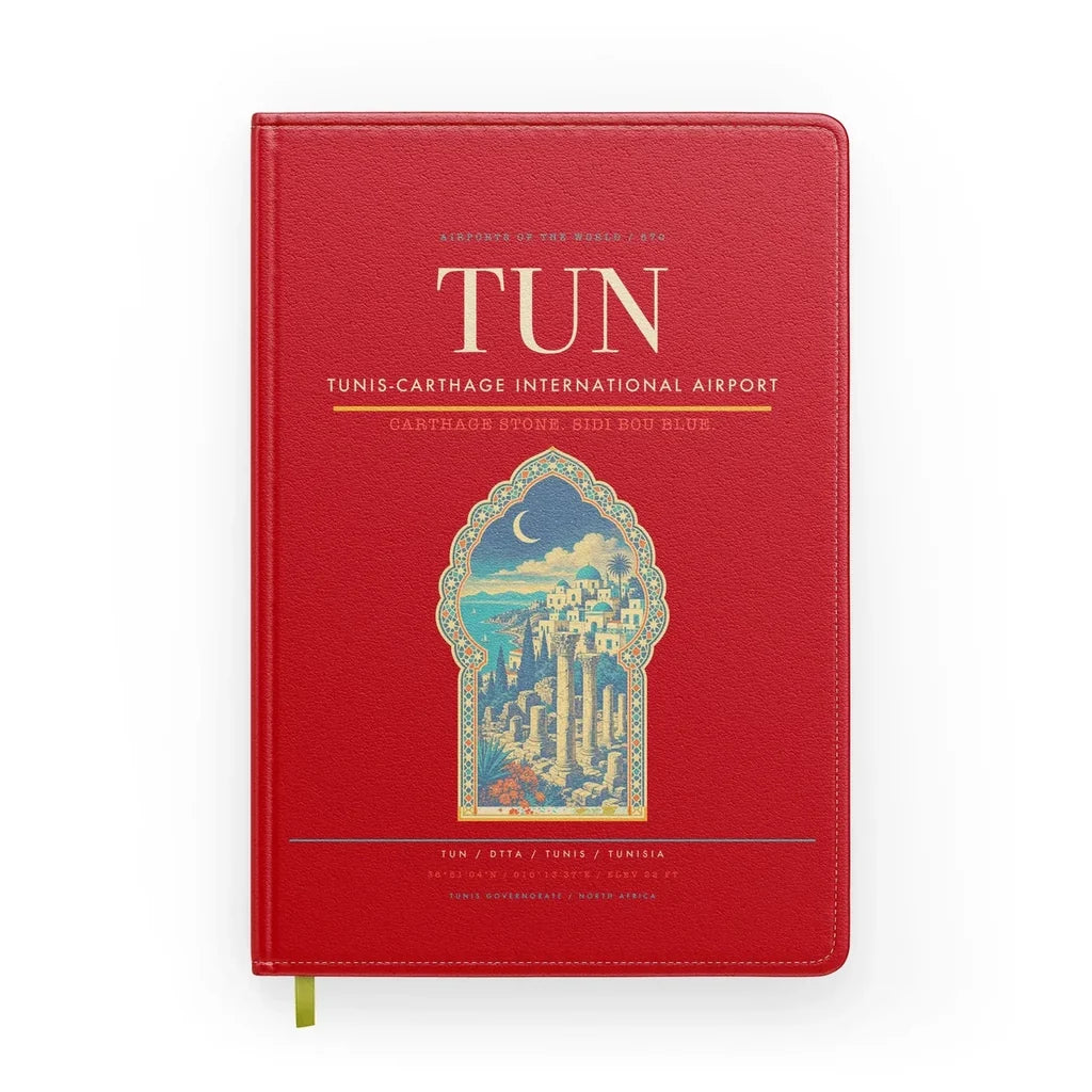 Tunis-Carthage International Airport (TUN) design on red notebook
