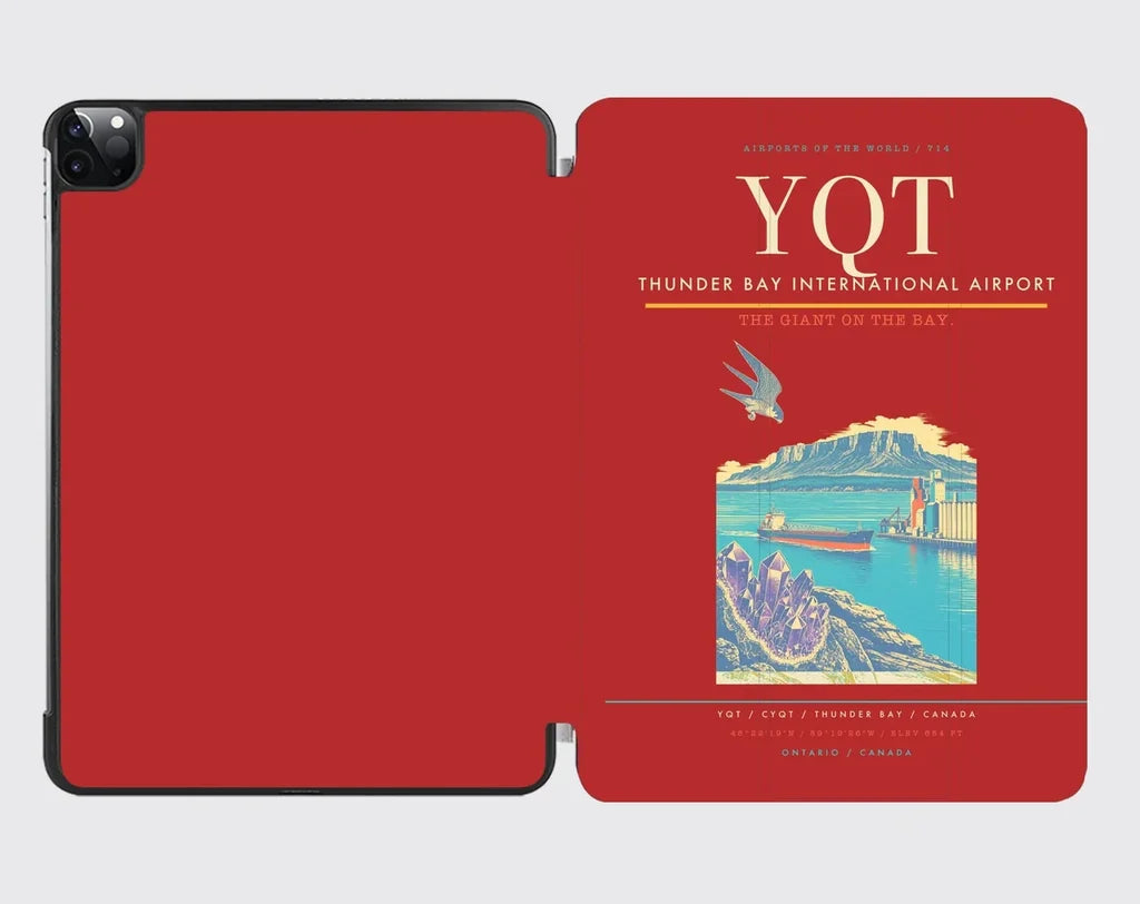 Thunder Bay International Airport (YQT) design on red ipad tablet case