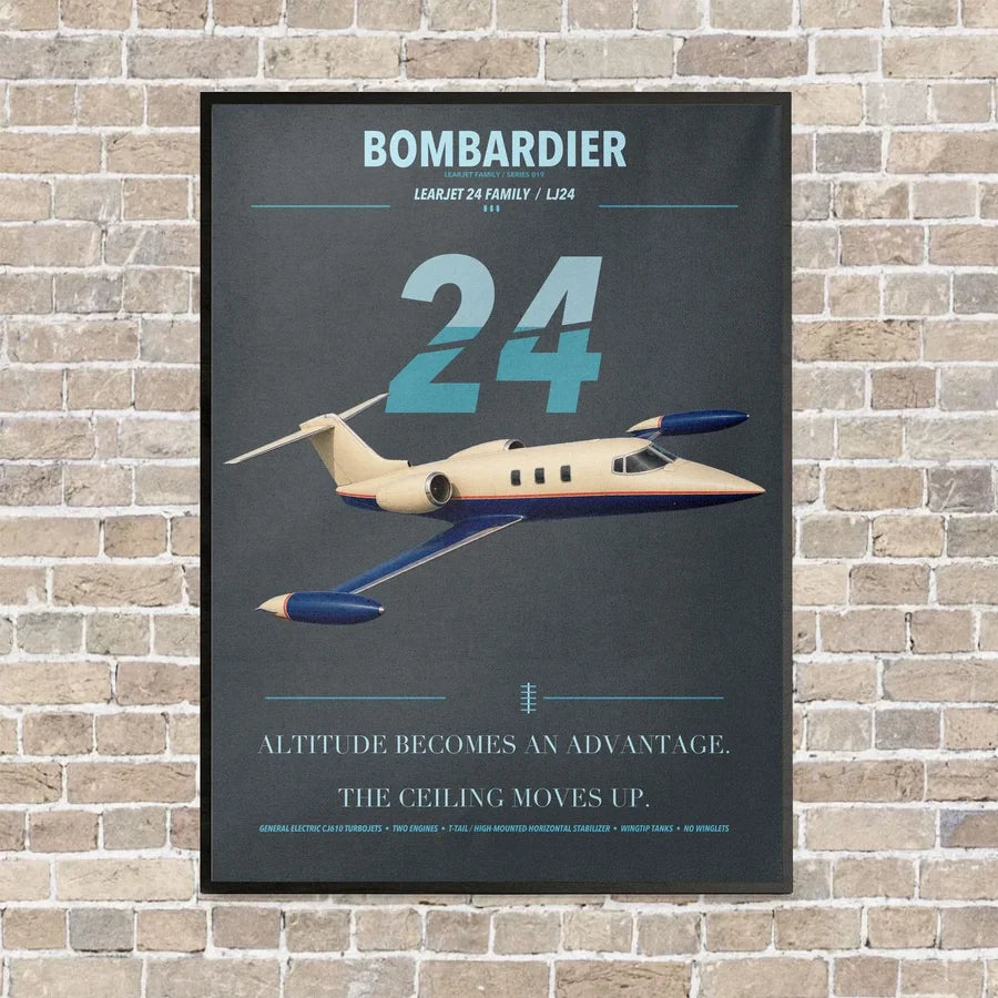 Bombardier Learjet 24 vertical canvas print - framed - gray background
