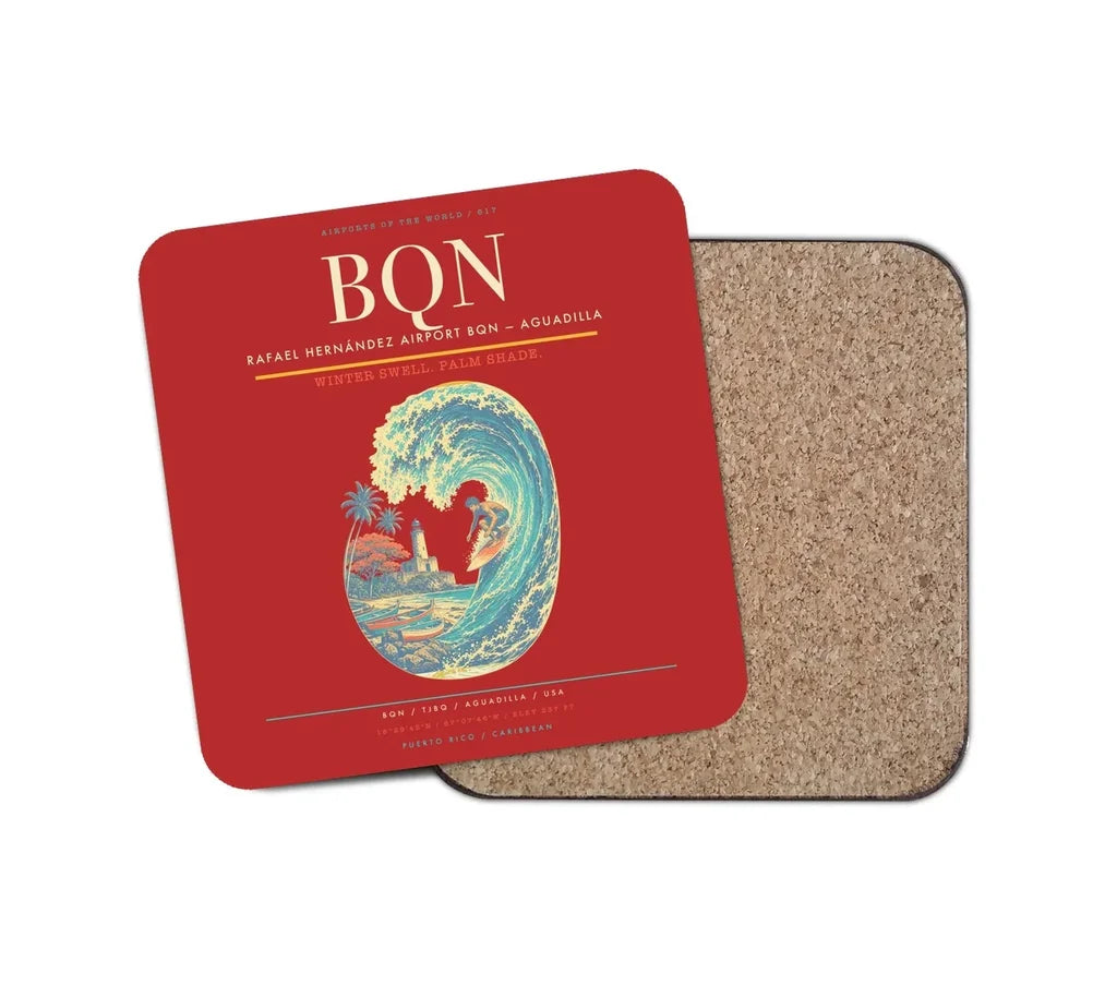 Rafael Hernández Airport (BQN) design on red 1 piece coaster