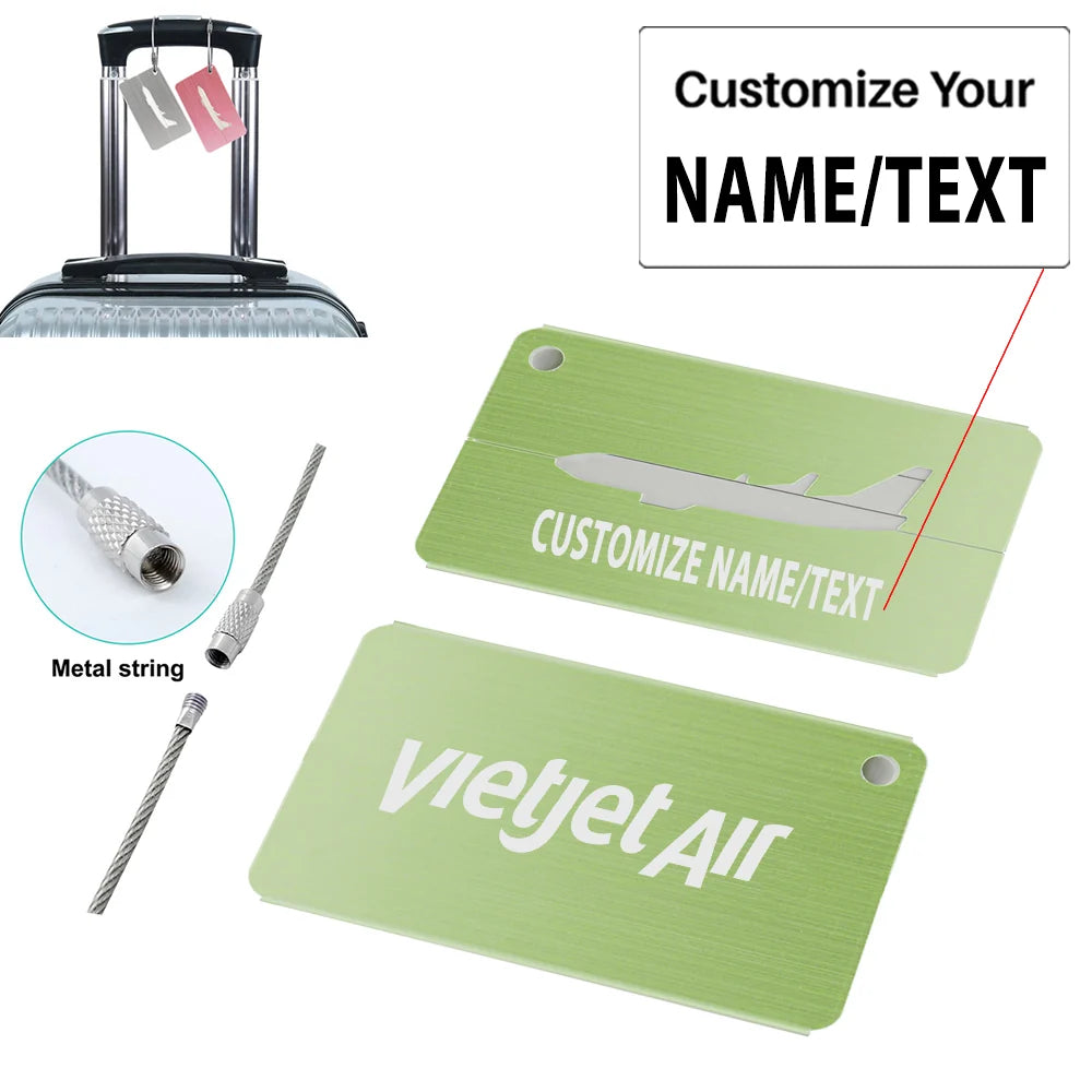 VietJet Air Aluminum Airplane Luggage tag, Green + NAME