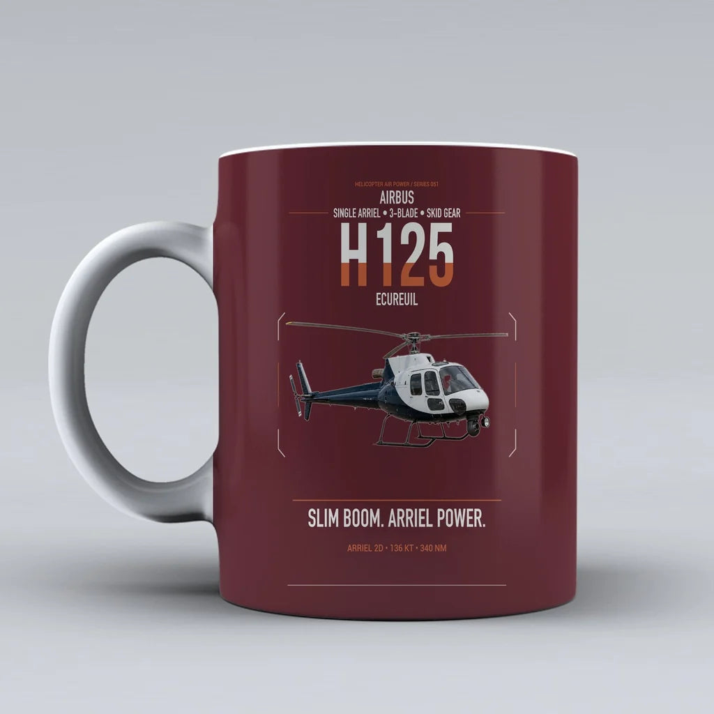 Airbus H125 design on dark red ceramic mug, double-side print