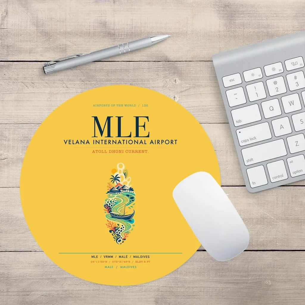 Velana International Airport Malé (MLE) design on yellow round mouse pad