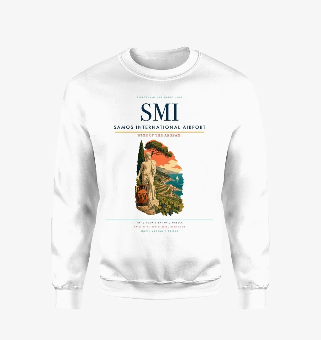 Samos International Airport (SMI) design on white sweatshirt