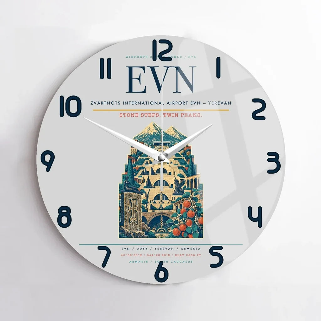 Zvartnots International Airport (EVN) design on light gray no frame wall clock